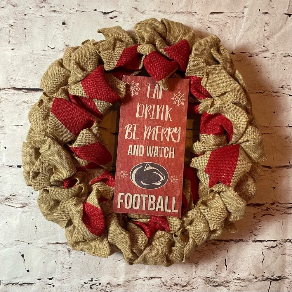 Penn State Nittany Lions Burlap Christmas Holiday Football Wreath